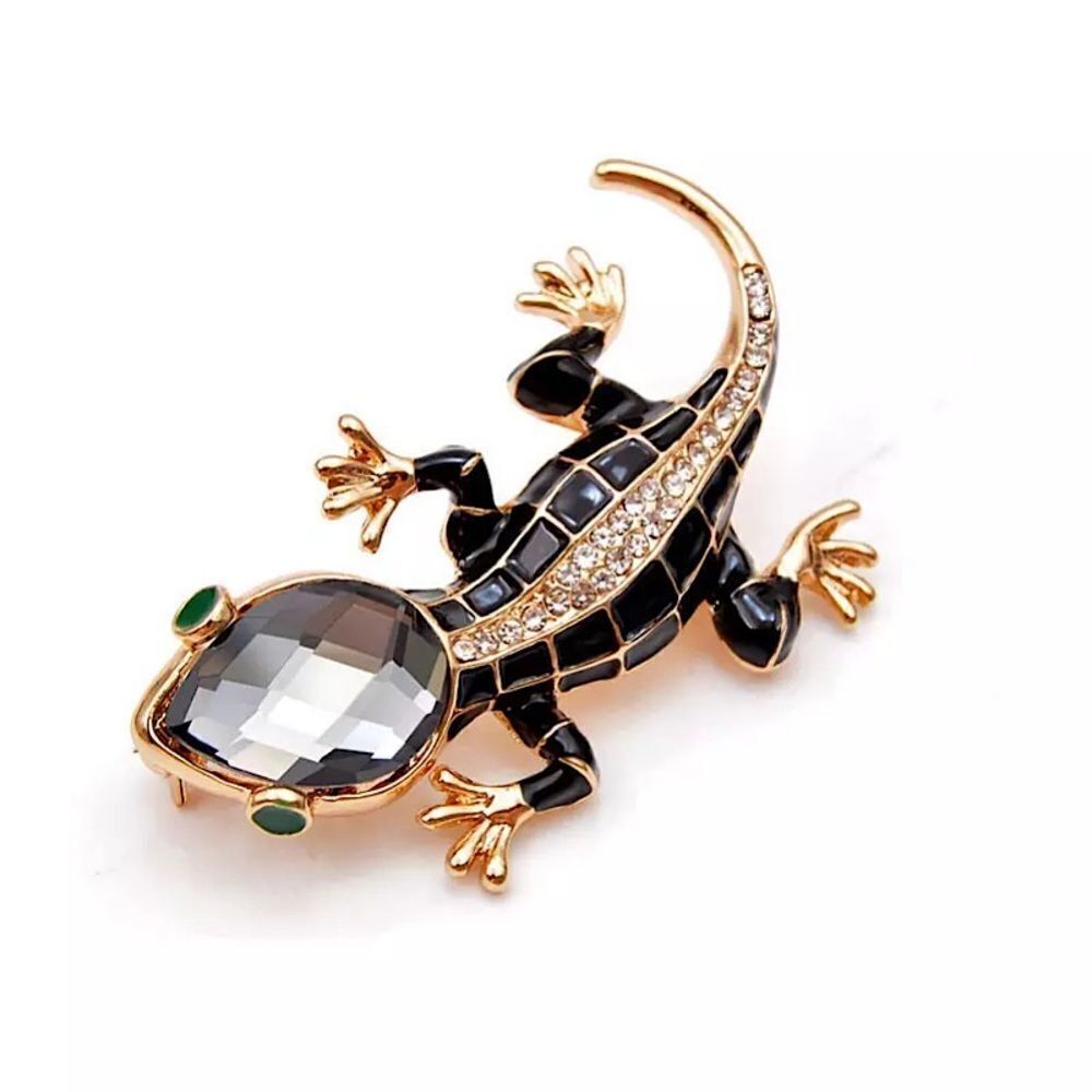 💎244💎 SPECTACULAR CHAMELEON LIZARD CRYSTAL BROOCH PIN‎